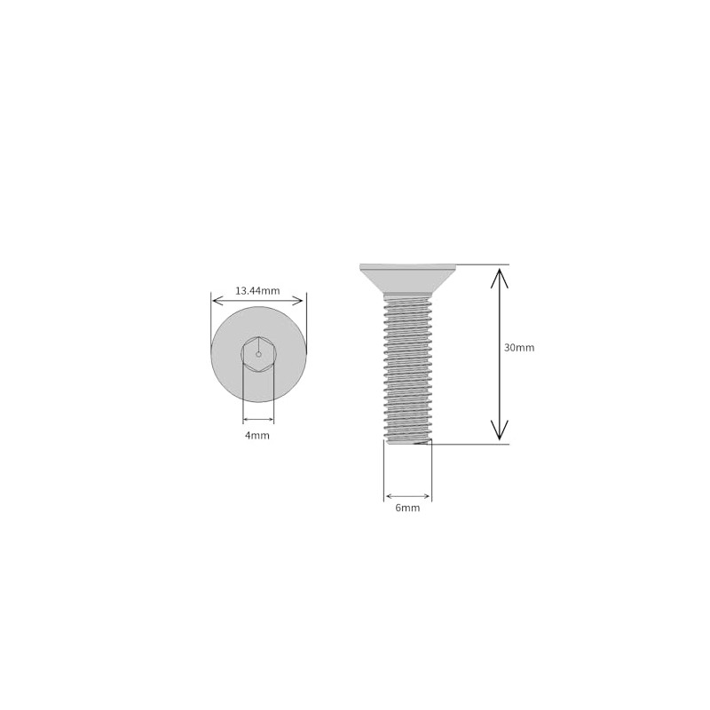 M6 (6mm x 30mm Inc Head) Hex Socket Countersunk Machine
