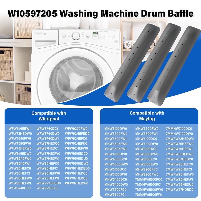 (3 Pack) W10597205 Washing Machine Drum Baffle Compatible With Whirlpool