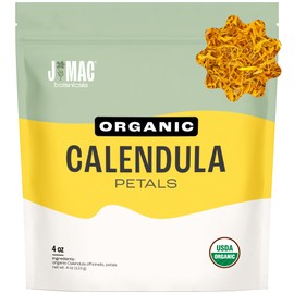 J Mac Botanicals, Organic Calendula Petals (4 oz) edible dried flowers, pairs well with rose petal for ice cubes, cooking, beverages, and bath bombs