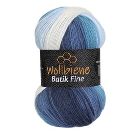 Wollbiene Batik Fine 100 g Wool with Colour Gradient, Multicoloured Knitting Wool, Crochet Wool (5500 Blue White)