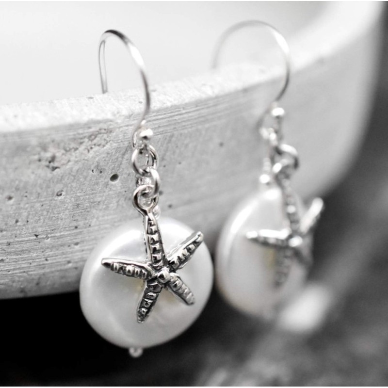 Starfish Earrings with Mother of Pearl - 925 Sterling Silver