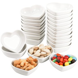 WUWEOT WUWEOT 24 Pack Porcelain Sauce Dish, White Heart-shaped Dip Bowls, 1.5Oz Ceramic Ring Dishes Candle Tray, Seasoning Dishes Appetizer Plates