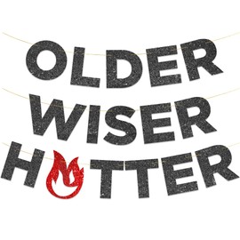 Older Wiser Hotter Black Glitter Banner – Funny Birthday and Retirement Party Supplies, Ideas, Gifts and Decorations