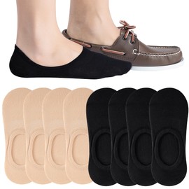 Eedor Men's No Show Socks - Non Slip Grip & Low Cut Under Ankle - Invisible for Formal & Casual Wear - Soft & Stretchable Cotton Blend - 4 Pack, Small (US Size: 5-8)