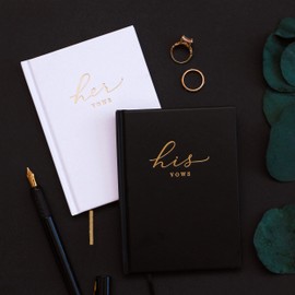 Hardcover Vow Books His and Hers - Gold Foil Wedding Day Modern Officiant Book Wedding Vows Journal - Wedding Decorations Notebook 5.5" x 3.9" (Black)
