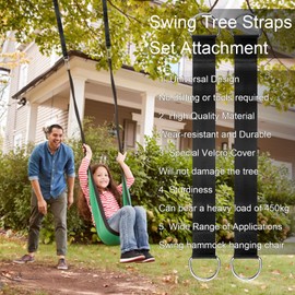 MINVOO Swing Mounting, Pack of 2, Accessories for Hanging Chair, Hammock with Wear-Resistant Protective Cover, 100 cm x 5 cm, Holds up to 450 kg with 2 Carabiners for Tree Trunks, Brackets (Black 100