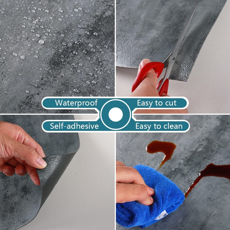 VEELIKE 4 Pack Grey Concrete Peel and Stick 12''x12'' Vinyl