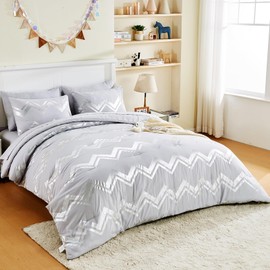 Wowelife 6 Pieces Silver Grey Twin Comforter Set Gray Kids Twin XL Comforter Bedding Sets College Dorm for Girls Bed in A Bag Glitter with Sheets for Kids, 2 Pillow Shams and 1 Pillow Case