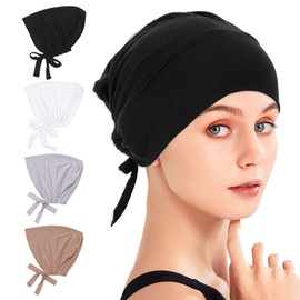 SKHAOVS Pack of 4 Women's Hijab Hijab Headscarf Breathable Hijab Lace Hijab Adjustable Hijab Plain Hijab Turban Women's Muslim Hijab Cap Sleep Cap Cotton Hijab for Women, Pack of 4