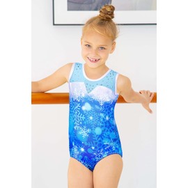XFGIRLS Leotardos de gimnasia para niñas pequeñas, malla brillante empalmada de ballet de una pieza, Azul (Snowflake), 5-6 Años