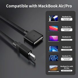 USB-C to Magnetic 3 Cable 140W, Safe Charging Cable Compatible with MacBook Pro 2021 M1 Pro & Max 14" 16", MacBook Air 2022 M2, MacBook Pro 2023 M2 Pro & Max 14" 16" - 6.6ft, Black