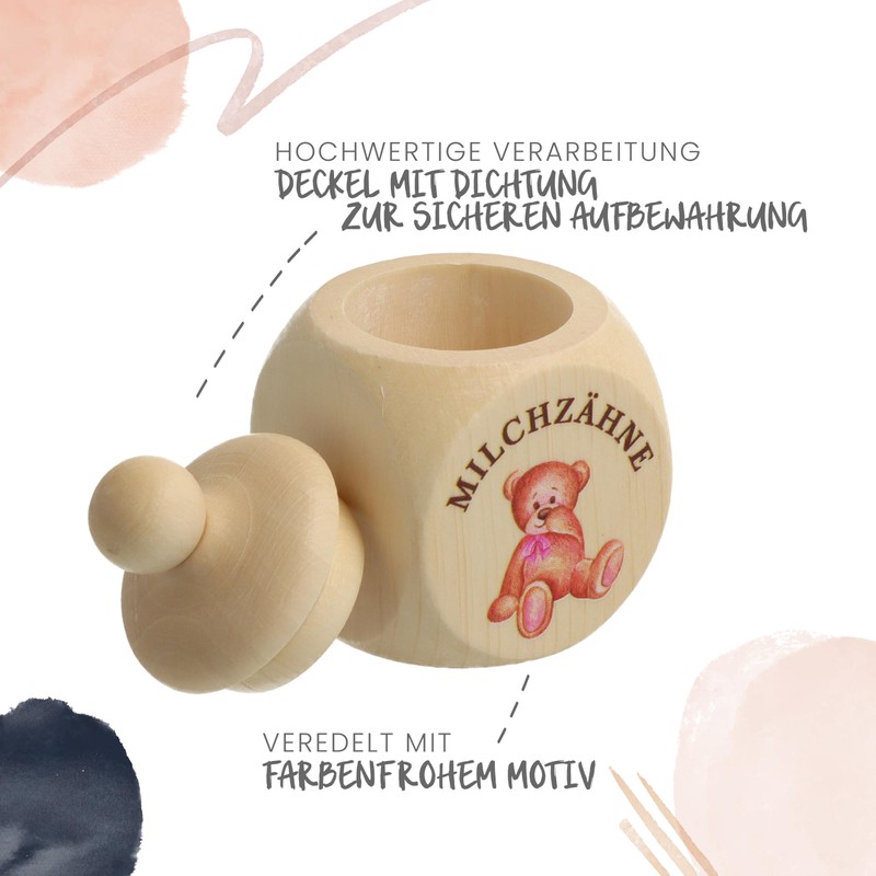 Spruchreif Wooden Milk Tooth Box with Lid and UV Print