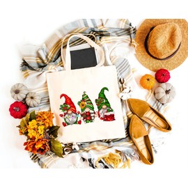 GXVUIS Cute Christmas Gnomes Canvas Tote Bag for Women Aesthetic Party Reusable Grocery Shoulder Shopping Bags Girls Gifts, White, Large