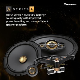 PIONEER TS-A1081F, 2-Way Coaxial Car Audio Speakers, Full Range, Clear Sound Quality, Easy Installation and Enhanced Bass Response, Black and Gold Colored 4” Round Speakers