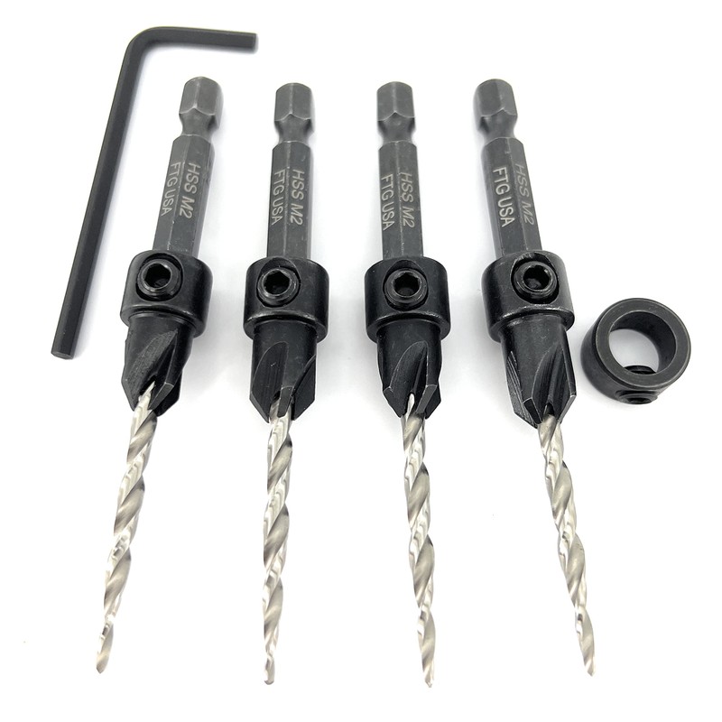 FTG USA Adjustable Wood Countersink Drill Bit Set 4 Pc