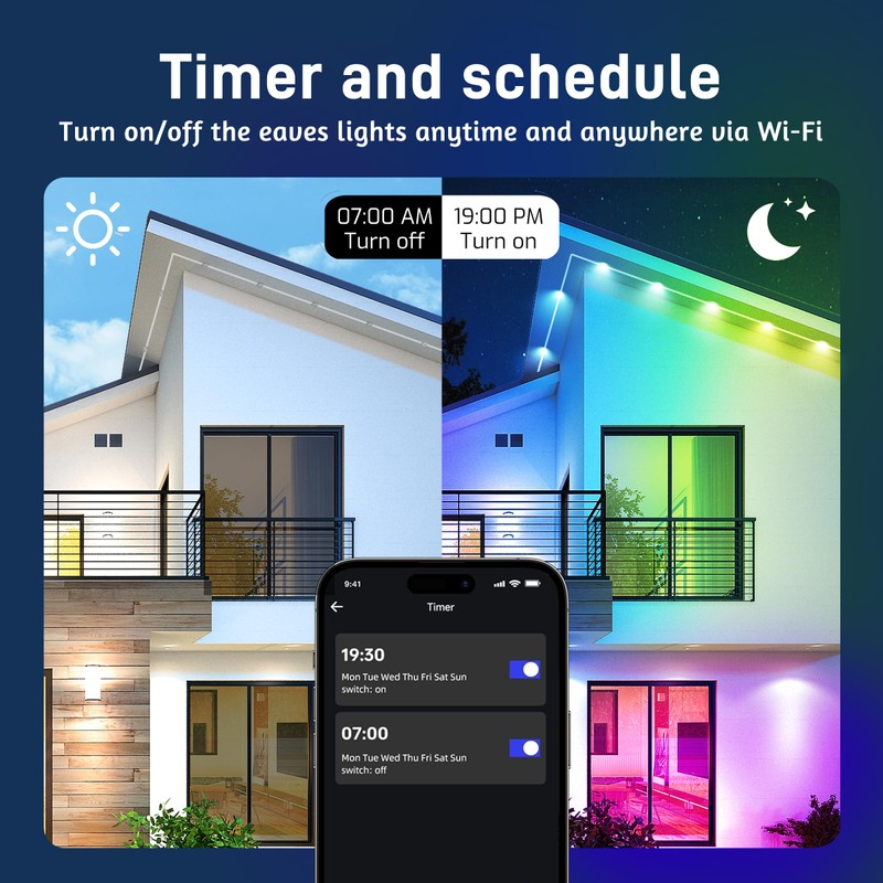 Permanent Outdoor Lights for House, 120ft 72 LEDs Smart RGB&IC