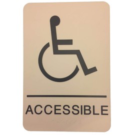 Wheelchair Accessible ADA Compliant Restroom Sign - Includes Adhesive Tape and Instructions (1 Sign, Taupe)