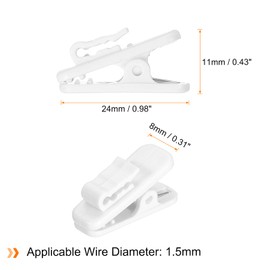 HARFINGTON 6pcs Headphone Wire Clips 0.94" Length Small Headset Cable Clamp Earphone Earplugs Cable Clothing Clip Earpiece Clamp Microphone Cord Hooks for 1.5mm Dia Round Wire, White
