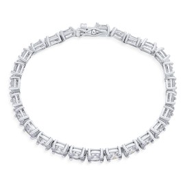 Traditional Bridal Jewelry AAA CZ 7x5mm Oval Solitaire Tennis Bracelet for Women Wedding Cubic Zirconia Silver Plated 7.5 Inch