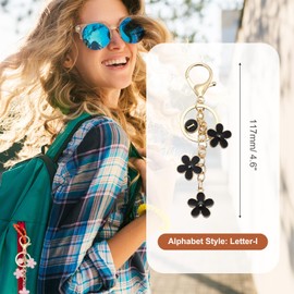 sourcing map Initial Letter Keychain, Cute Flower Keychain Alphabet I Letter Charm for Women Girls Key Purse Handbag Backpack (Black, Pack of 1)