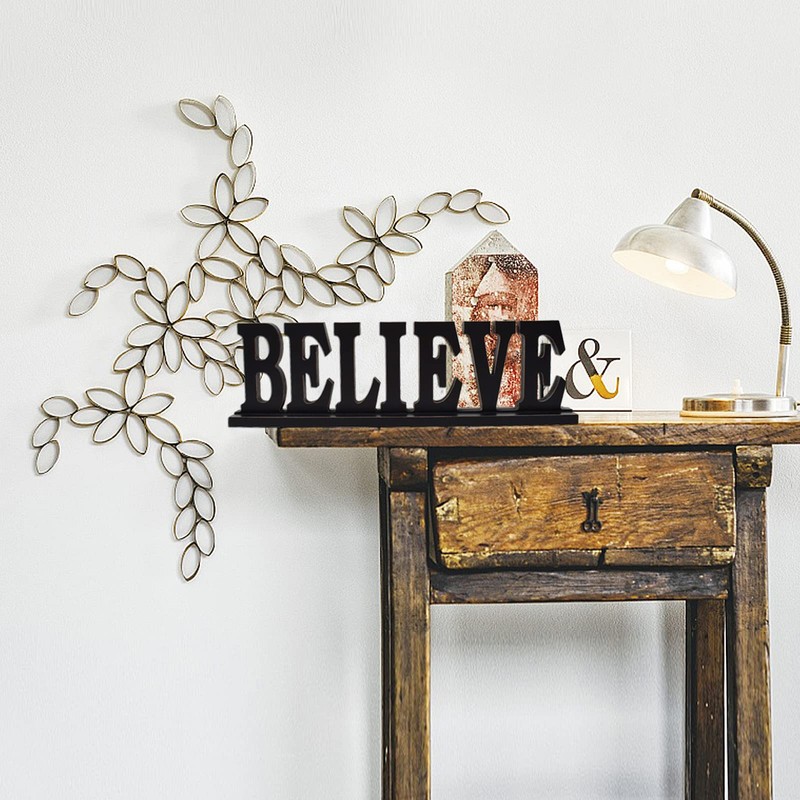 Rustic Wood Believe Letter Sign - Free Standing Decorative Table
