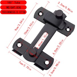 Tunish Large Sliding Barn Door Lock Flip Door Latch Security Front Door Locks for Wine Cabinet Bathroom Outdoor Garage Garden Closet Door (180 Degrees Black)