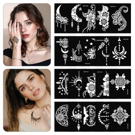 20 Sheets Temporary Tattoos, Henna Stencil Set, Reusable Temporary Tattoo Stencils, Indian Arabic Hands Hand Tattoo Temple Stickers for Women Girls Teens Body Art Paint