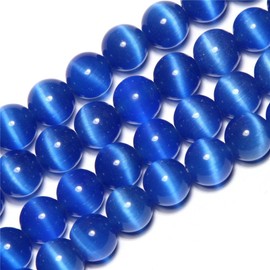 8mm Royal Blue Cat Eye Beads Round Semi Precious Gemstone Loose Beads for Jewelry Making (47-50pcs/strand)
