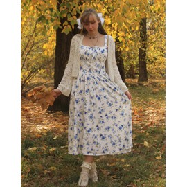 Scarlet Darkness Corset Dress for Women with Pockets Summer Floral Milk Maid Dresses White Blue XL
