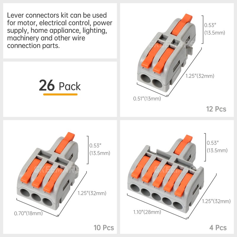 GKEEMARS 26Pcs Compact Splicing Connectors Wire Connectors Kit 2, 3