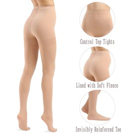 HA WA 2 Pairs Women's Opaque Tights, 40D Control Top Nylon Nude Pantyhose Sheer Stockings for Women