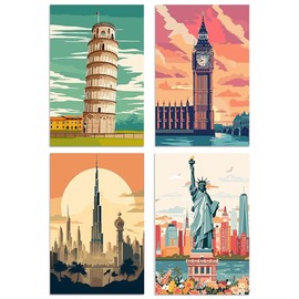 LOITTAINUE Paint by Numbers Adults, 4 Pieces Paint by Numbers - 20 x 30 cm, DIY Hand Painted Oil Painting Kit with Brush and Acrylic Pigment for Children and Beginners, Home Decoration Gift (A)