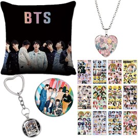 ZPPLD Kpop BTS Merchandise,BTS Gift Set,1 BTS Throw Pillow Case,BTS Necklace,BTS Stickers,BTS Keychain,Brooch, BTS Merch