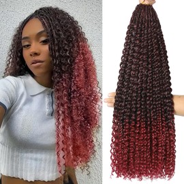 Goddess Box Braids Crochet Hair 8 Packs with Curly Ends Pre Looped Boho Water Wave Crochet Hair Deep Wavy Ends Gogo Curl Crochet Hair with Jerry Curly Extensions for Black Women (TBUG#, 24inch)