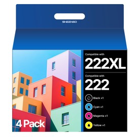 222XL Ink Cartridges Combo Pack Remanufactured Replacement for Epson 222 Ink Cartridges for Epson Ink 222 222 XL for Epson Workforce WF-2960, XP-5200 Printer (4 Pack, 222 Ink)