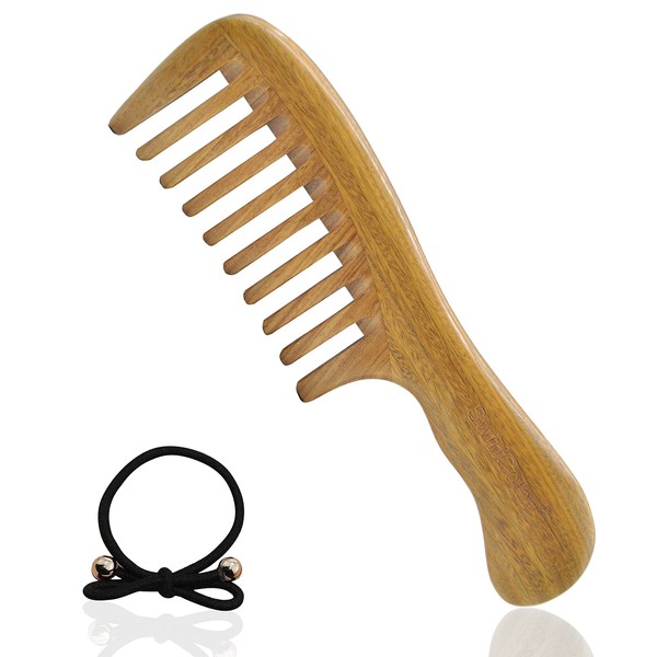 Curling Comb Coarse Wooden Comb Green Sandalwood Anti Static Comb Coarse Tooth for Hair Care Women Men Long Curly Hair