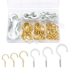 Tahbarshi 78 Stück Schraubhaken Schwarz Gold6 Größen Deckenhaken Set Haken Zum Schrauben,Weiß Silber Vinyl Beschichtet Cup Haken Set Hakenschrauben (Weiß)