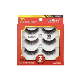 Laflare 3D Cashmere False Eyelashes 3 pcs Multipack, Ultra Soft, Glam, Wispy, Fresh, Luxurious, Cruelty-Free, Reusable, 100% Cashmere Texture, Fake Eyelashes 3 Pairs Eco Pack (F88X3P)