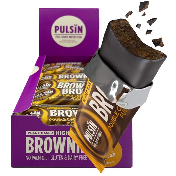 Pulsin - Double Choc Fudge High Fibre Brownie - 18 x 35g - 5.5g Fibre, 148 Kcals Per Serving - Gluten Free, Palm Oil Free & Dairy Free Bars