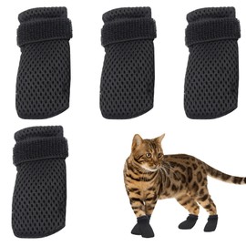 4PCS Cat Claw Covers Adjustable Cat Nail Gloves Anti Scratch Cat Paw Covers Cat Booties Dog Socks Breathable Mesh Cat Foot Covers Cats Claw Protector for Pet Bathing Cutting Nails Checking(Black)