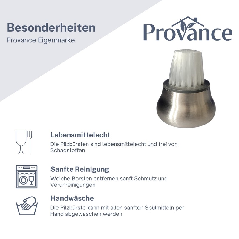 Provance Stainless Steel Mushroom Brush, Soft Bristles, 40g, Silver