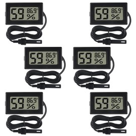 DWEII 6-Pack Mini Digital Thermometer Hygrometer with Probe Indoor Temperature Humidity Meter Gauge LCD Fahrenheit Display Hygrometer Thermometer Gauge, Black