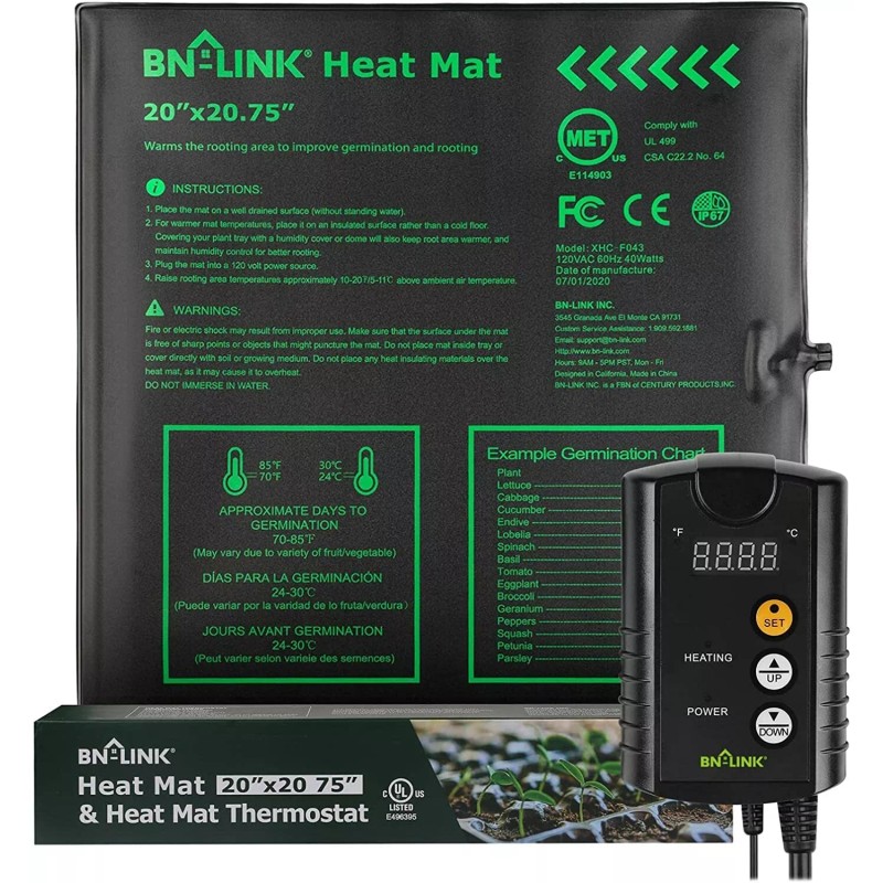 BN-LINK Heating Thermostat Outlet Controller Seedling Heat Mat Pad 20"