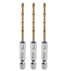 HARFINGTON 3pcs 3/32" Hex Shank Drill Bits 1/4" Titanium Drill Bits Set M35 High Speed Steel Twist Drill Bit 76mm Long Fully Ground for Wood, Stainless Steel, Metal, Plastic Plastic