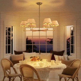 LOZOHOM Rattan Pendant Lights, 6-Light Gold Coastal Farmhouse Chandeliers for Dining Room, 38" Adjustable Woven Rustic Large Dining Room Light Fixture for Kitchen Island Bedroom Living Room