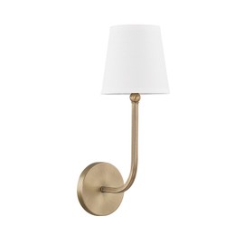 Capital Lighting 619311AD-674 Dawson Decorative White Fabric Stay-Straight Shade Wall Sconce, 1-Light 60 Watt, 17"H x 6"W, Aged Brass
