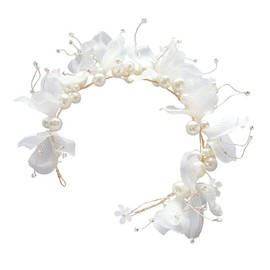 WOONEKY 1PC Bridal White Pearl Flower Headband Elegant Hair Accessories for Women for Weddings Parties and Special Occasions Lightweight and Comfortable Hair Jewelry Decor