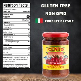 Cento Extra Hot Calabrese Peperoncino Spread, 9.87 Oz, Spicy Italian Calabrese Peppers with Oil, Vinegar and Sea Salt, Made in Italy