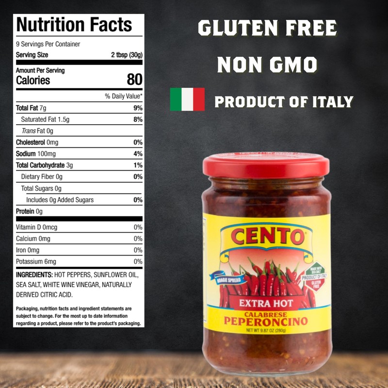 Cento Extra Hot Calabrese Peperoncino Spread, 9.87 Oz, Spicy Italian