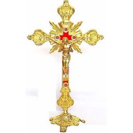 Bethlehem Gifts TM 10" Standing Catholic Christian Altar Church Decor Chapel Cross Crucifix (Gold)